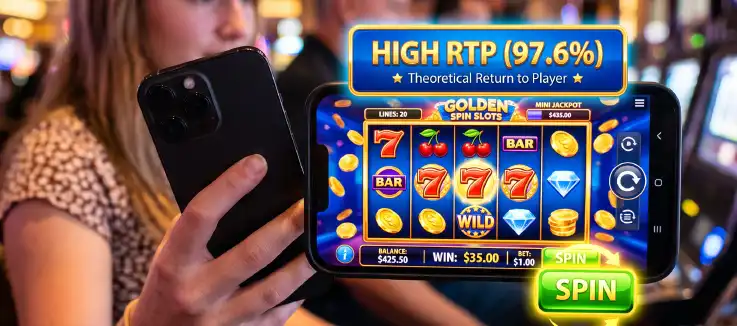 Slot machine showing "High RTP" message