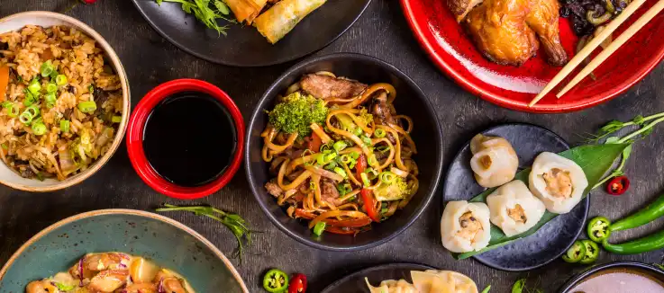 plates of Chinese dishes  