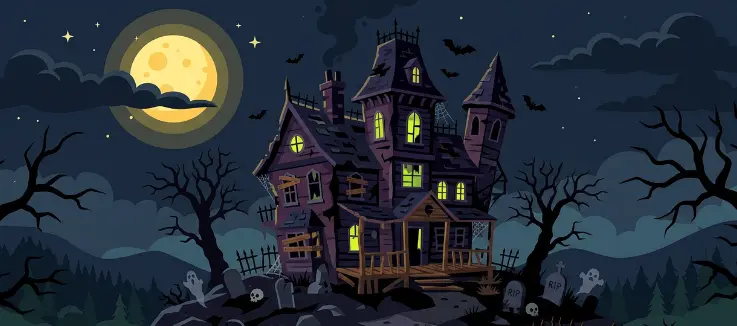 Image of a haunted house at night 