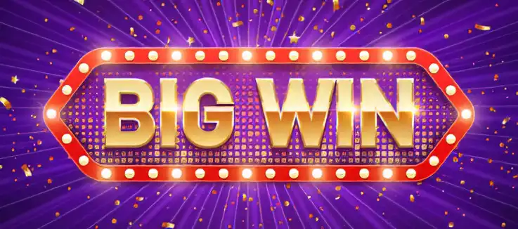 BIG WIN sign in gold and lights on a purple background