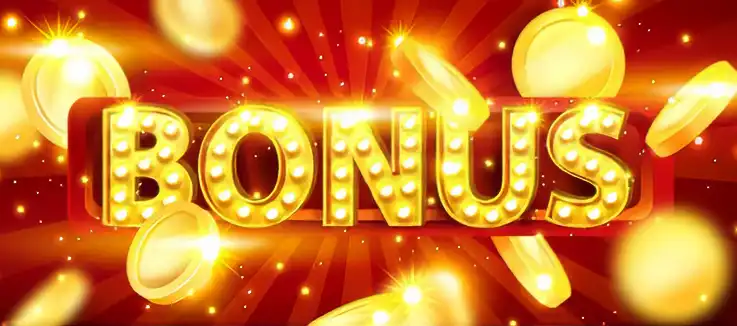 “Bonus” sign with gold coins falling behind 