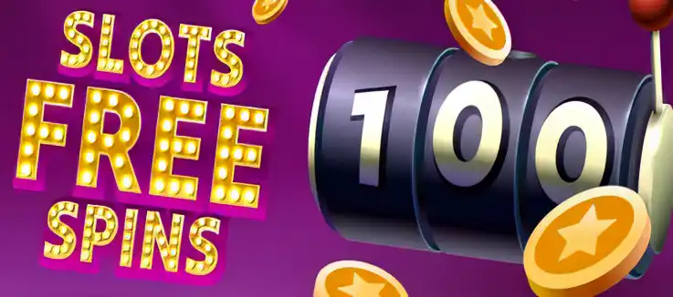 3 reel slot with 100 on the reels, gold coins flying around and Slots Free Spins