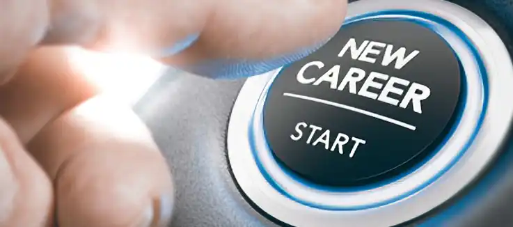 thumb clicking a button that says New Career Start