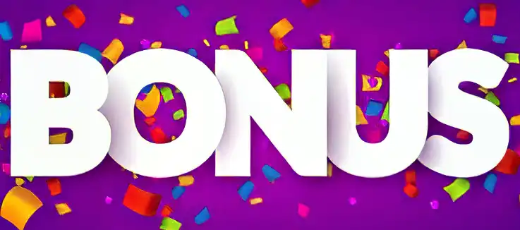 White word BONUS on a purple background with confetti flying around