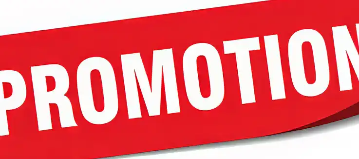 red banner with the word PROMOTION in white letters